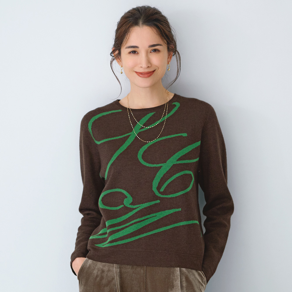 筆記体ロゴ ジャカード リバーシブル プルオーバー ニットセーター ニット セーター 136202