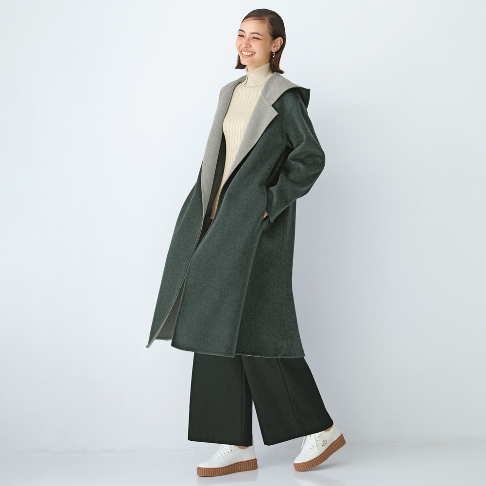 ダブルフェイス フーディ ガウン風コート ロングコート コート 136401