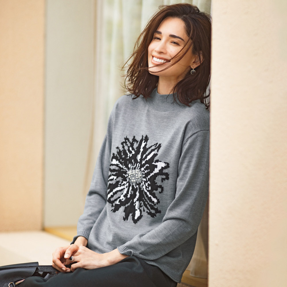 フラワーモチーフ ジャカード ニットプルオーバー ニットセーター ニット セーター 136601