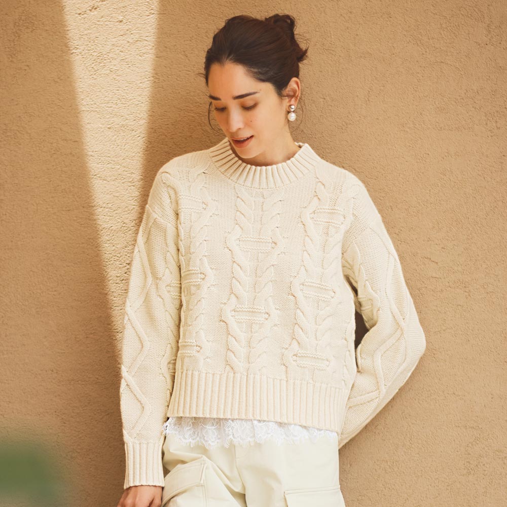 ケーブル クロップド ニットプルオーバー ニットセーター ニット セーター 136801