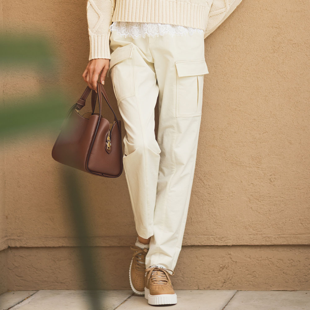 裏微起毛 2ウェイ ストレッチ プルオン カーゴパンツ テーパードパンツ パンツ 136802