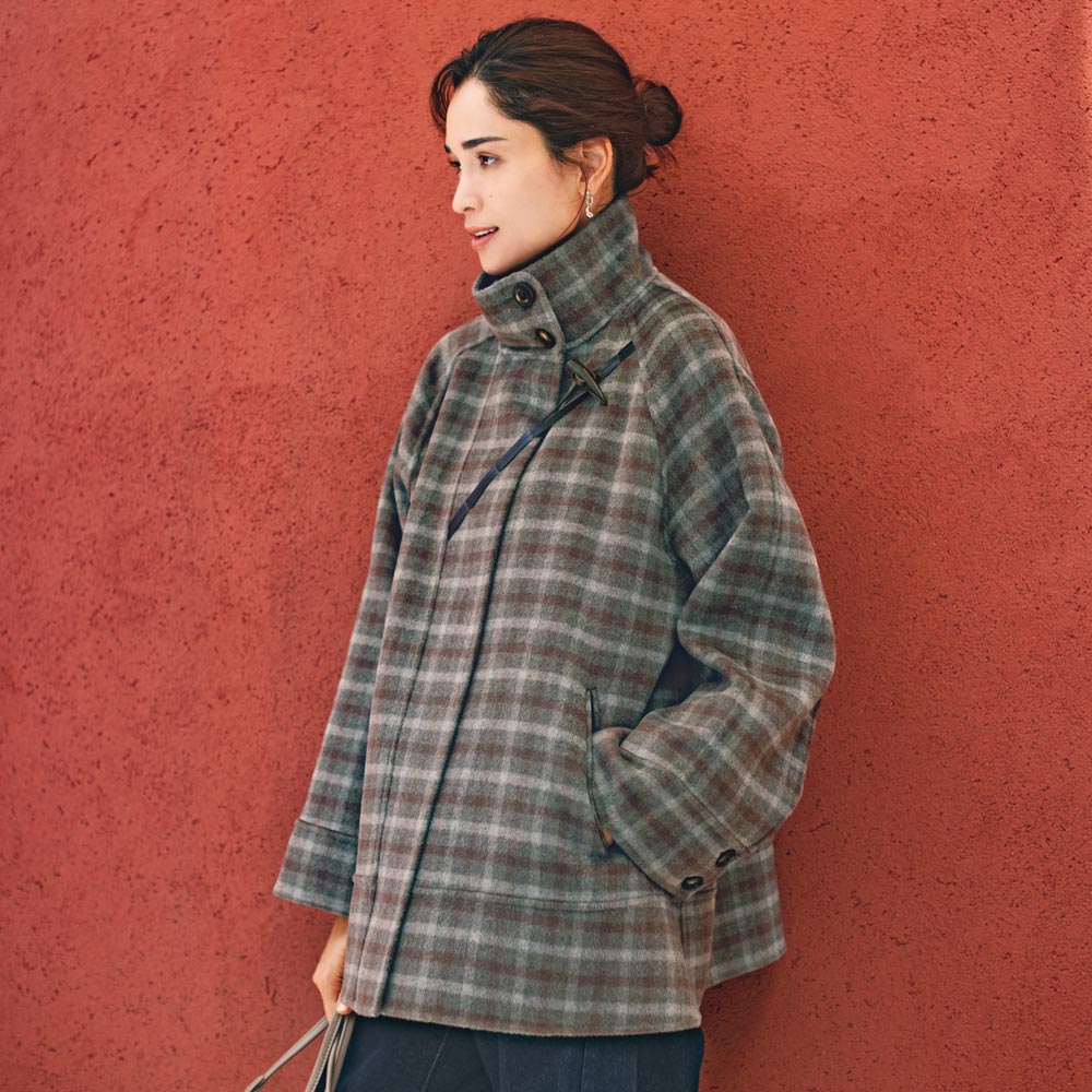 ウール混 リバー仕立て 斜めトグル ダッフルコート スタンドカラーコート コート 136901