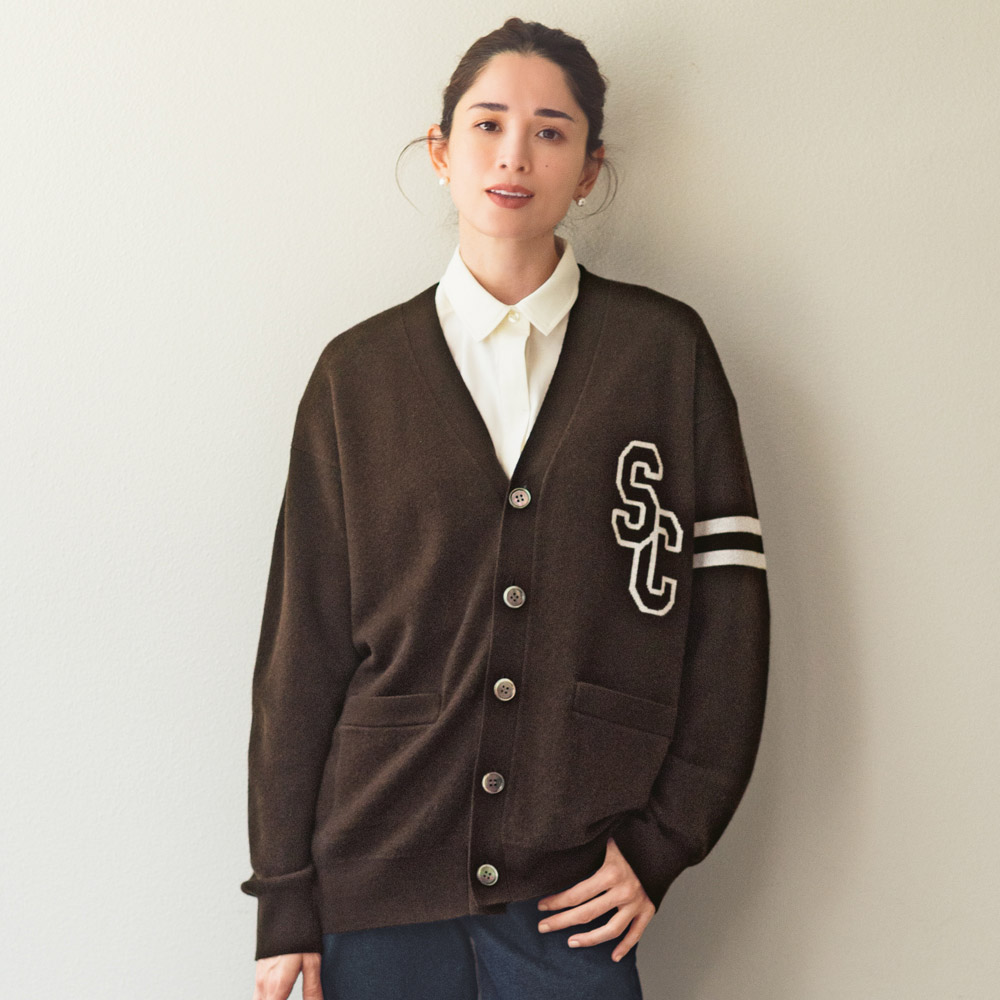 カレッジ ロゴ ジャカード ニットカーディガン ニットカーディガン ニット セーター 136902