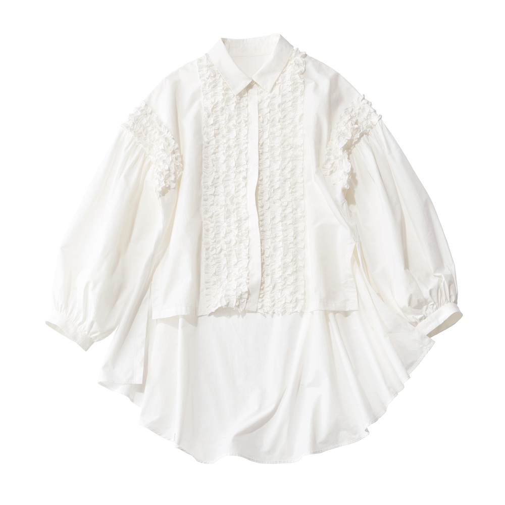 フリル使い 7分袖 ランタンスリーブ ブラウス ブラウス シャツ 146701