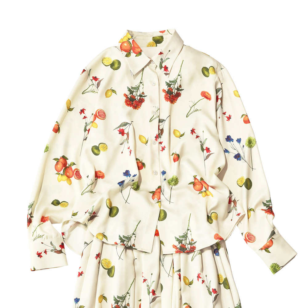 ボタニカルフルーツ サテン レギュラーシャツ シャツ ブラウス 147501