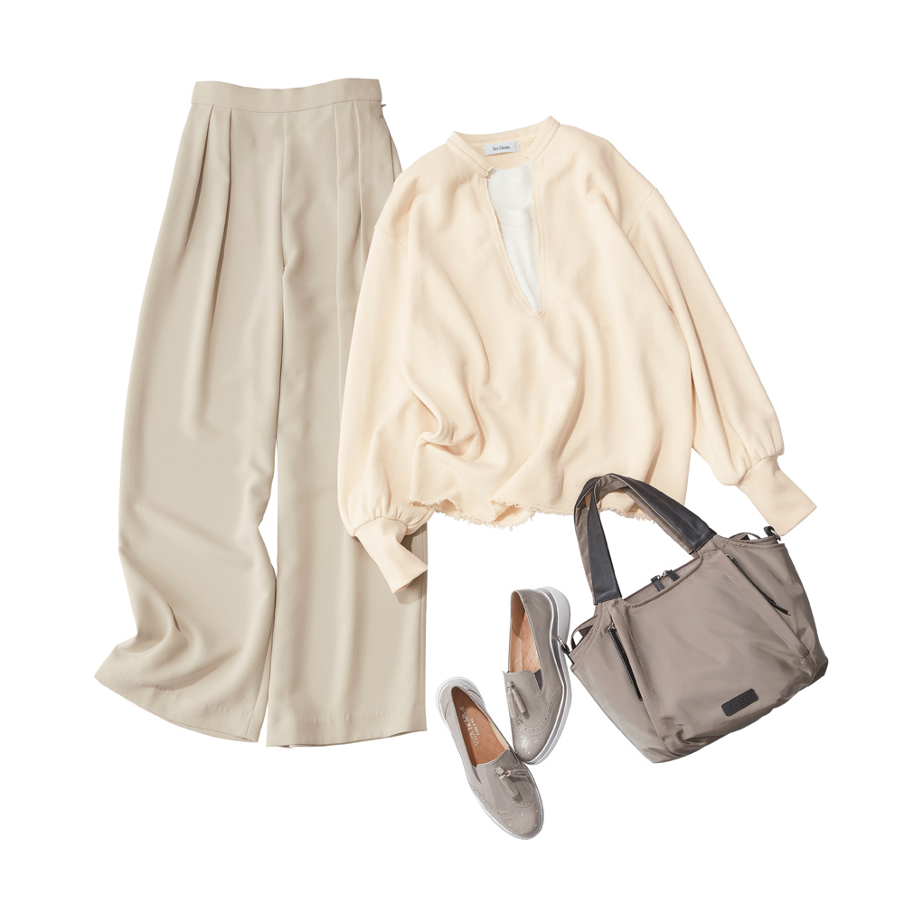 ≪股下丈68cm≫ アセテート混 ダブルクロス ワイドパンツ サステナブル 147603