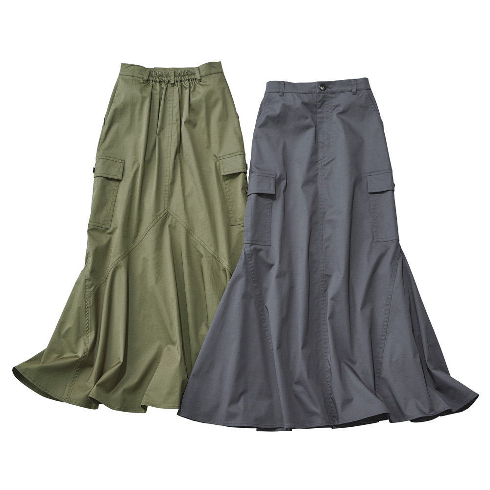 洗える UVカット サイドフレア カーゴスカート フレアスカート ギャザースカート スカート 148901