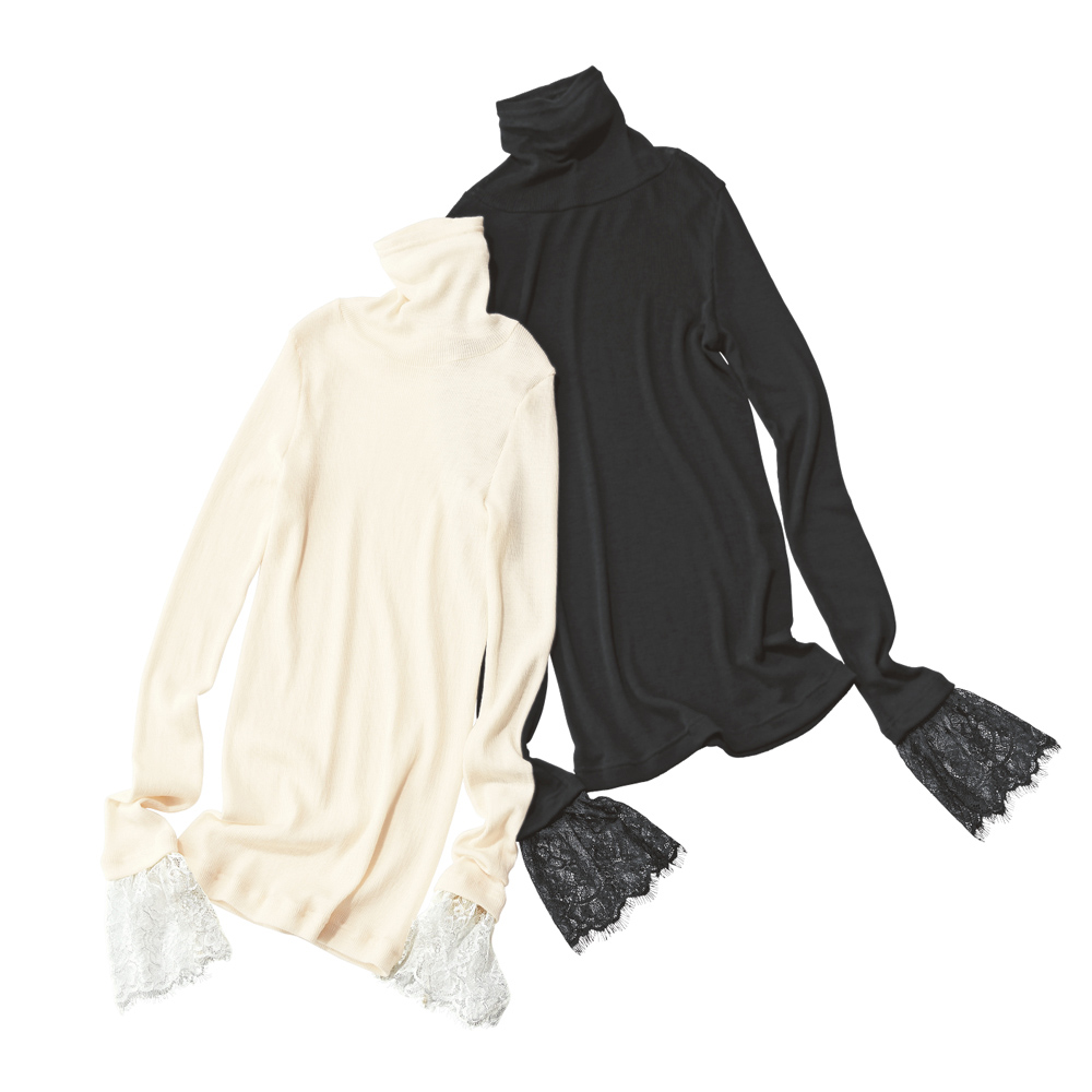 洗える ウールテクノラマ 袖レース プルオーバー（日本製） プルオーバー シャツ ブラウス 150401