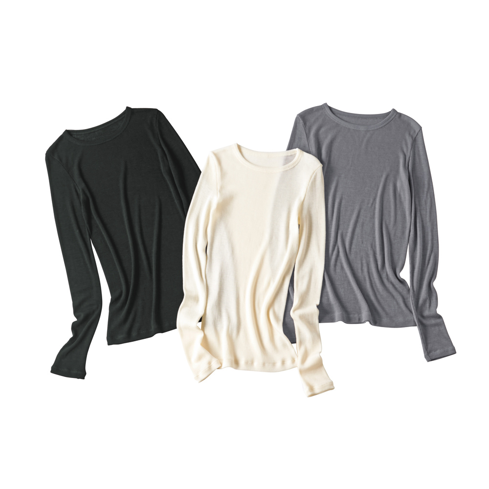 洗える ウールテクノラマ テレコ 長袖プルオーバー（日本製） プルオーバー シャツ ブラウス 150402