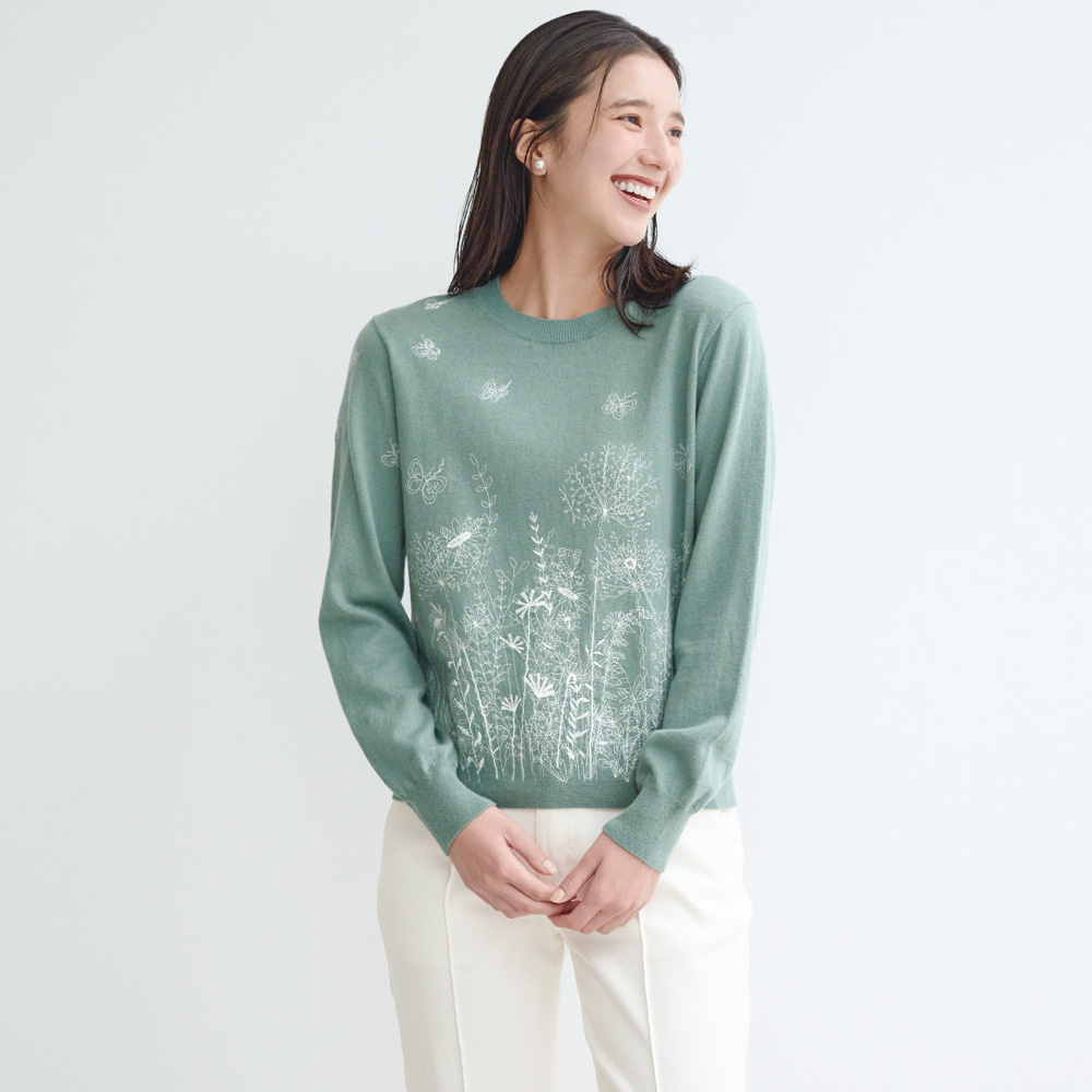 花柄刺しゅう ニットプルオーバー ニットセーター ニット セーター 150501