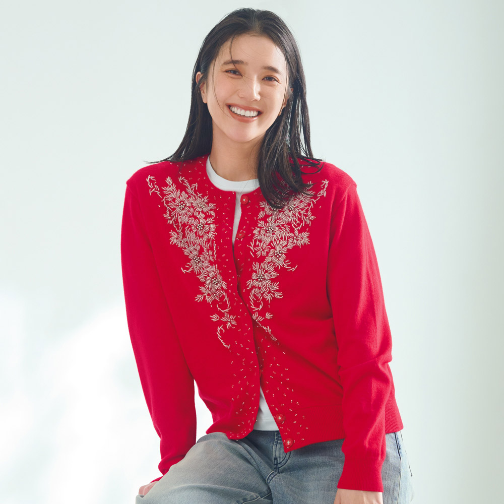 ビーズ刺しゅう ニットカーディガン 通販 - ディノス