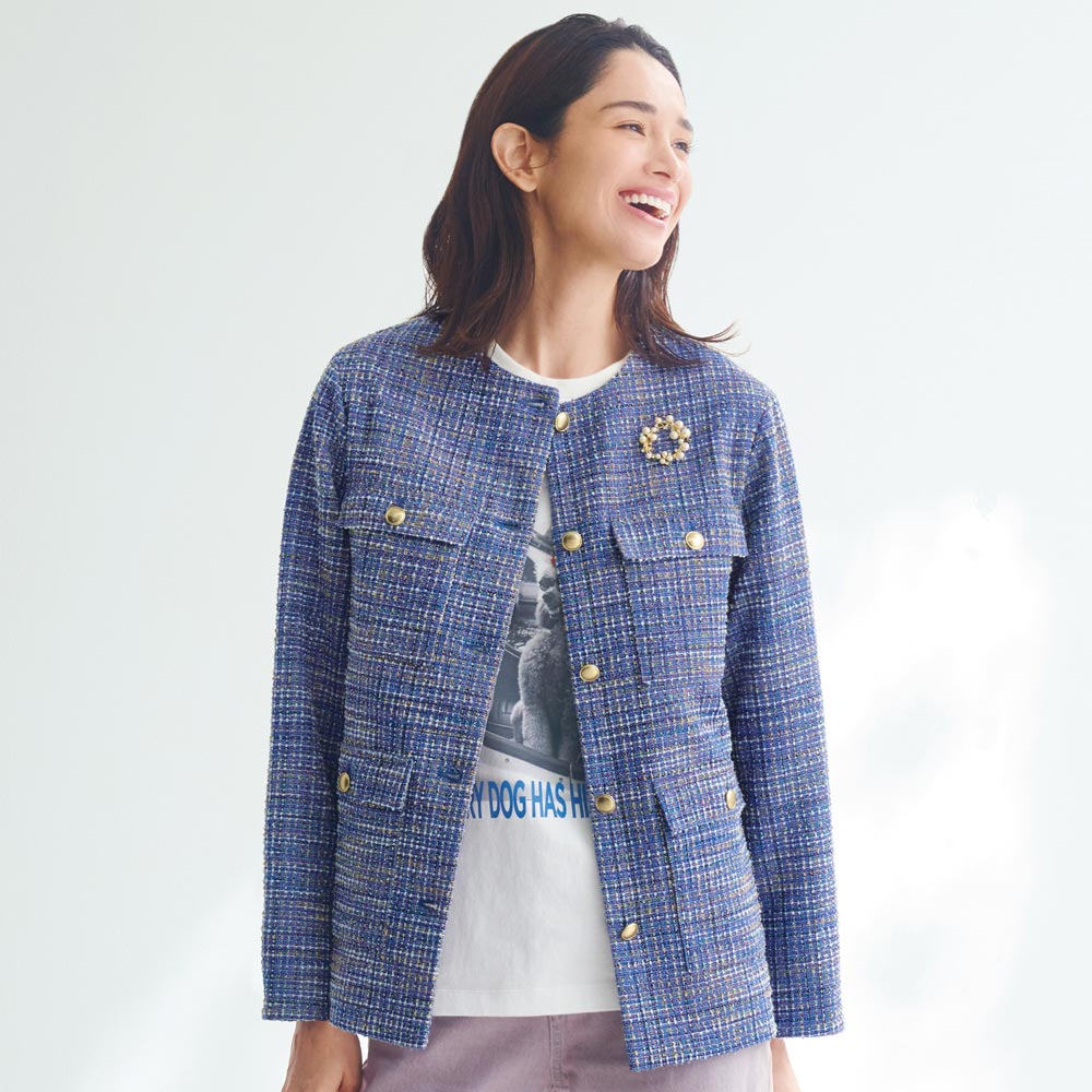 ファンシーツイード ノーカラー ジャケット ツイードジャケット ジャケット 146301