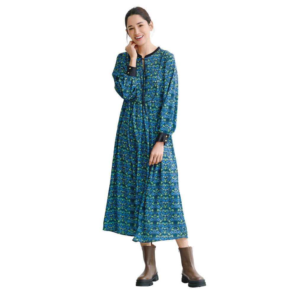 花柄プリント カフタン風ワンピース マキシワンピース ロングワンピース ワンピース 146502