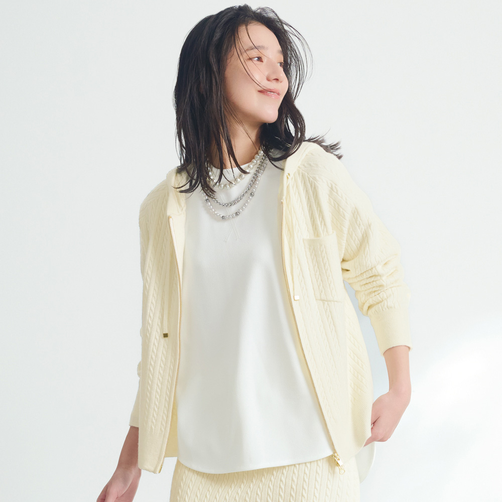 ウール混ケーブルニット ジップパーカ パーカー スウェット トレーナー 146601