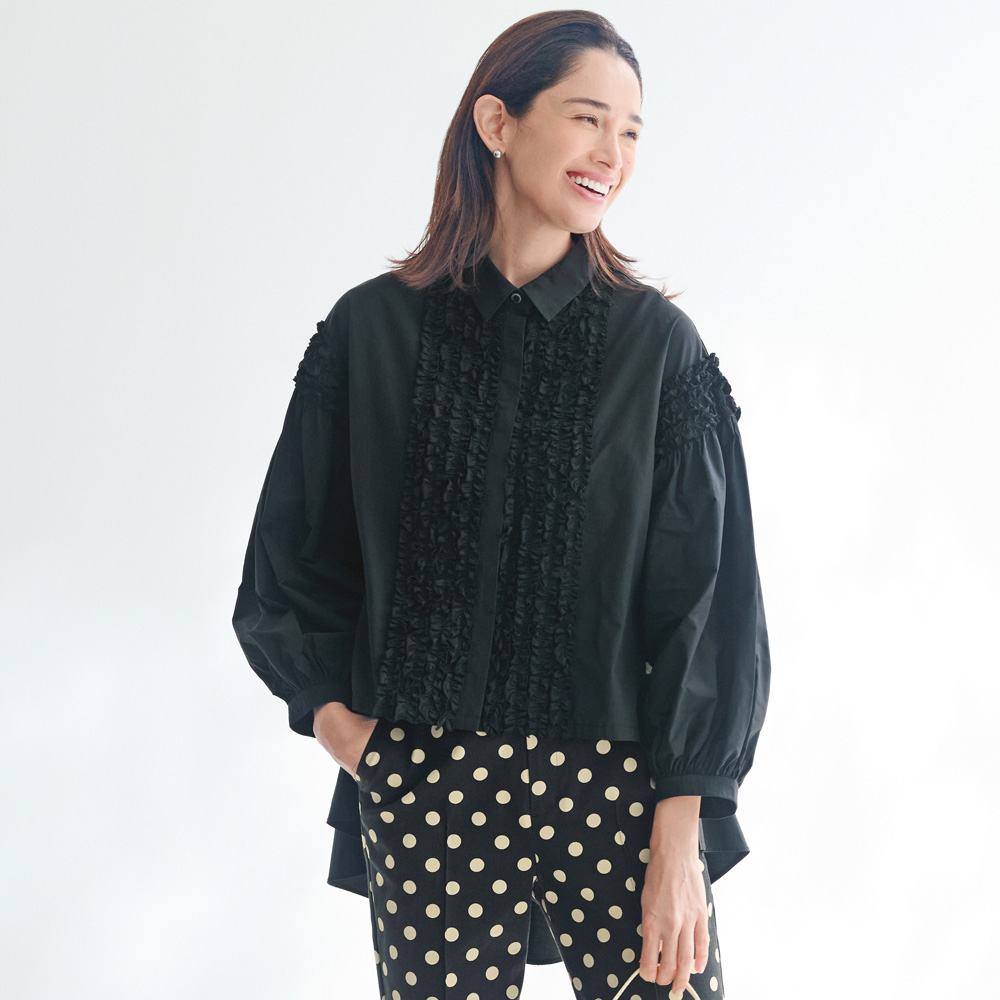 フリル使い 7分袖 ランタンスリーブ ブラウス ブラウス シャツ 146701