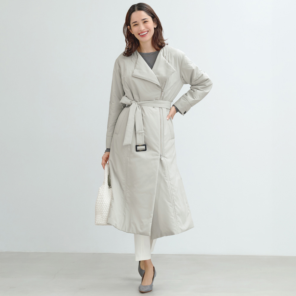 ウール混 多機能 中わた ノーカラーコート サステナブル 146801