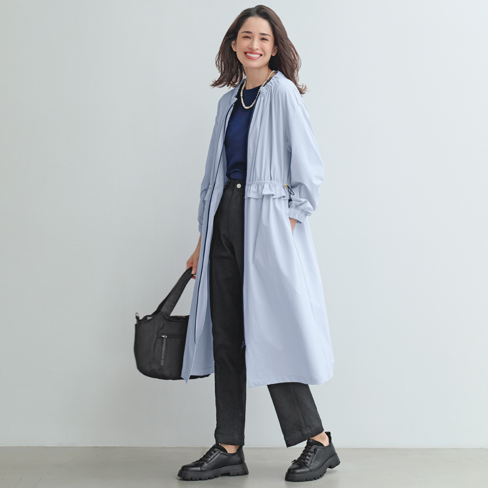 UVカット ナイロン ストレッチ ノーカラー ロングコート UV対策ウェア UV 紫外線対策 147001