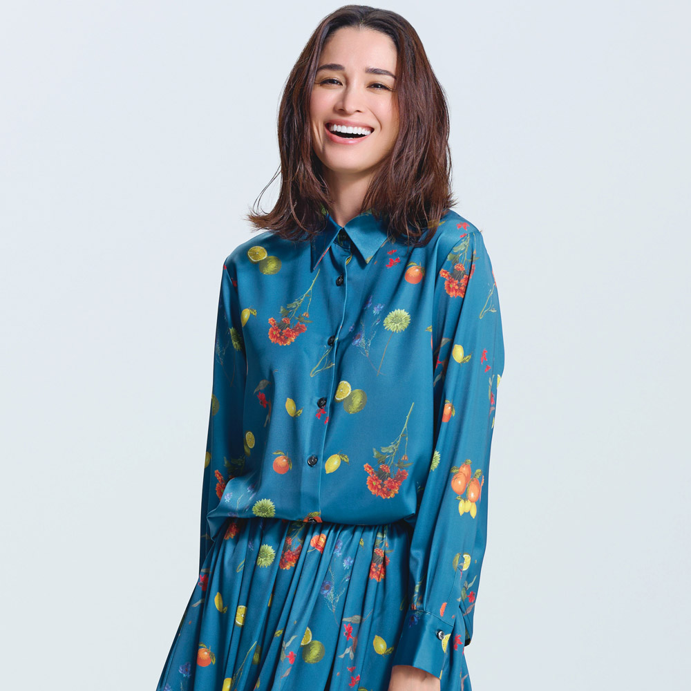 ボタニカルフルーツ サテン レギュラーシャツ シャツ ブラウス 147501