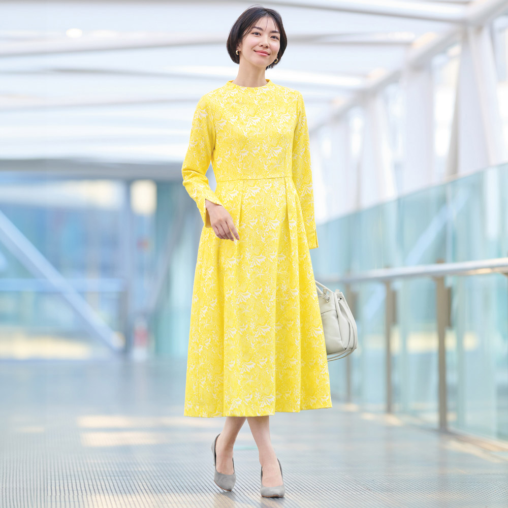 フラワージャカード タックワンピース マキシワンピース ロングワンピース ワンピース 147801