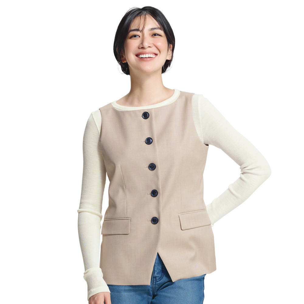 ウール混サキソニー 尾錠付き ベスト ベスト ジレ ジャケット 147902