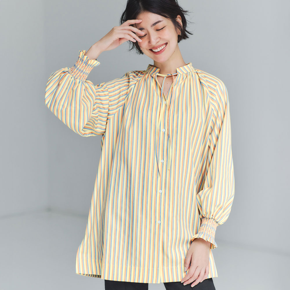 ドビーストライプ スモック刺しゅう ブラウス ブラウス シャツ 148502