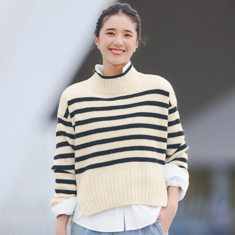 ウール混ニット ボーダー プルオーバー（日本製） ニットセーター ニット セーター 149601