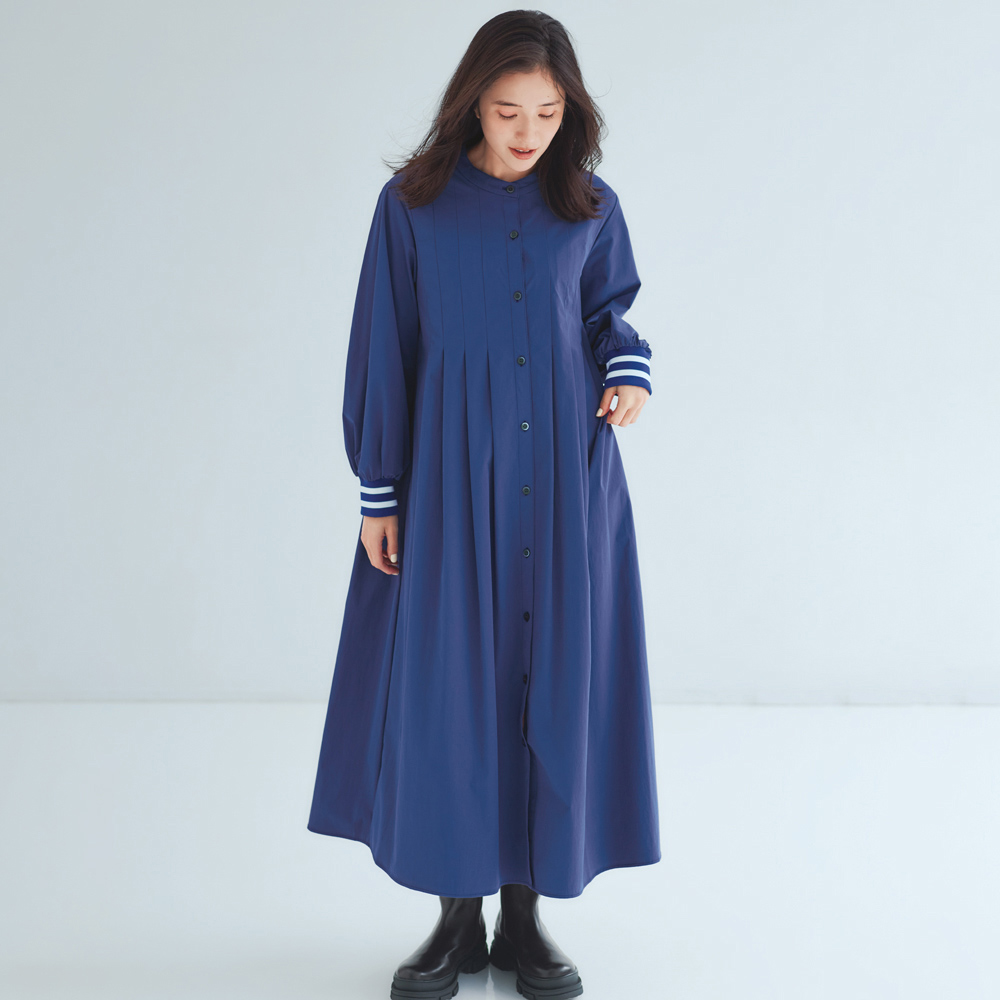 袖口リブデザイン タックワンピース マキシワンピース ロングワンピース ワンピース 149802