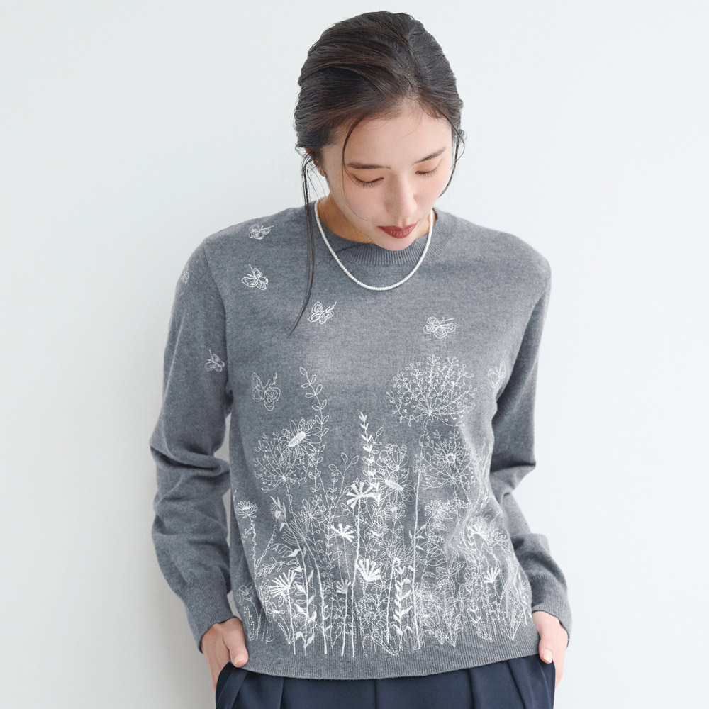 花柄刺しゅう ニットプルオーバー ニットセーター ニット セーター 150501