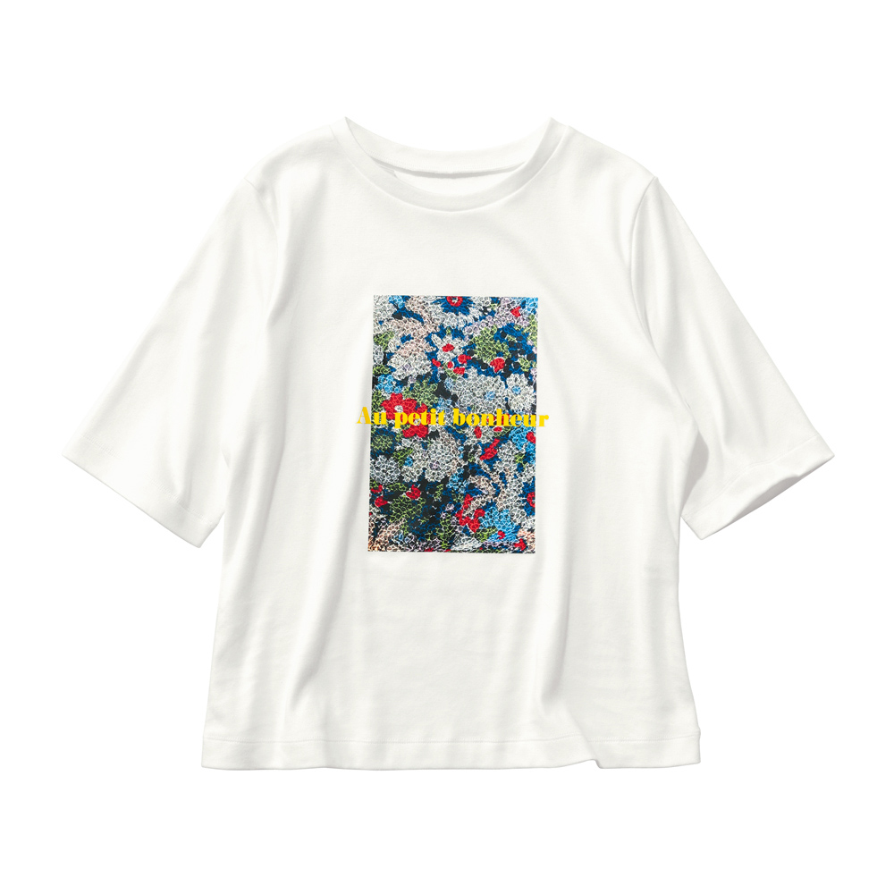 コットンシルク素材  レースプリントTシャツ （日本製） プルオーバー シャツ ブラウス 169002