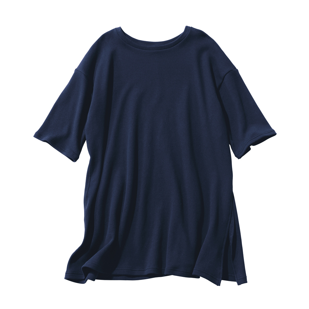 コットンジャージー 片側スリット入り チュニック （日本製） プルオーバー シャツ ブラウス 170303