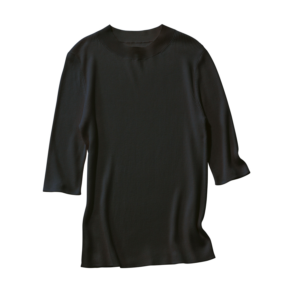 UVカット 洗える シルク100％リブ モックネック 5分袖 プルオーバー UV対策ウェア UV 紫外線対策 170403