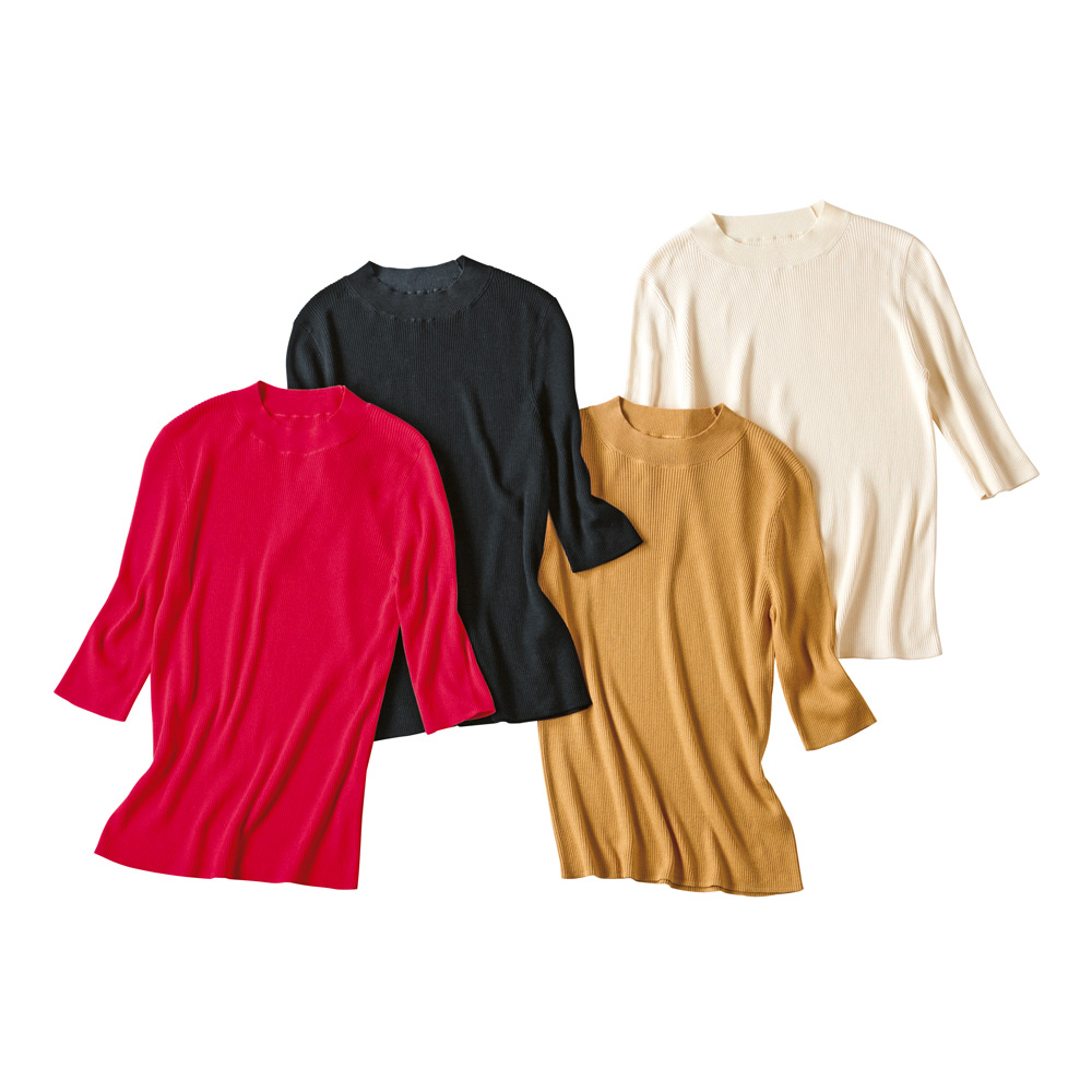 UVカット 洗える シルク100％リブ モックネック 5分袖 プルオーバー UV対策ウェア UV 紫外線対策 170403