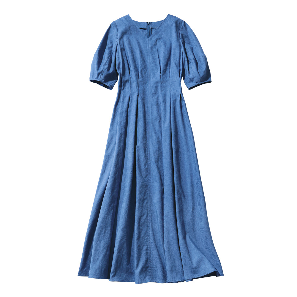 播州織 ジャカード タックフレア ワンピース ワンピース 171601