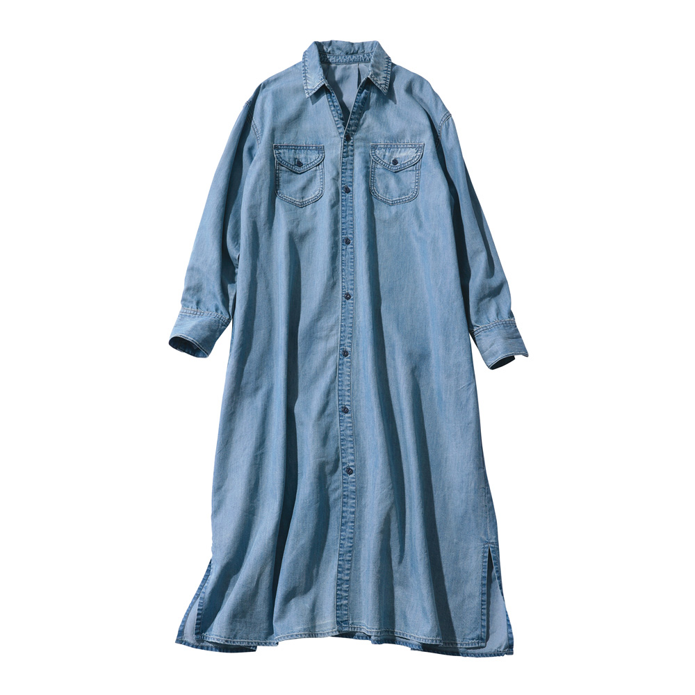 コットンセルロース デニム シャツワンピース シャツ ブラウス 172001