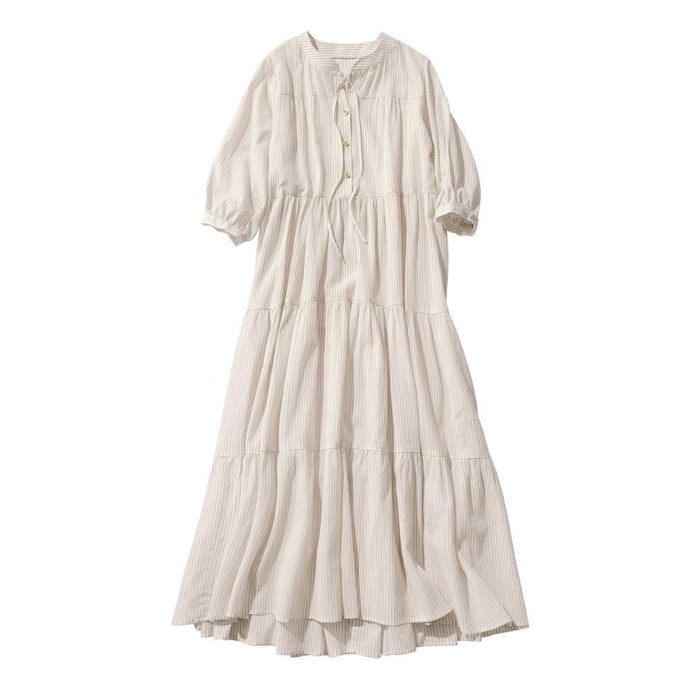 コットン ストライプ ティアードワンピース ワンピース 172101