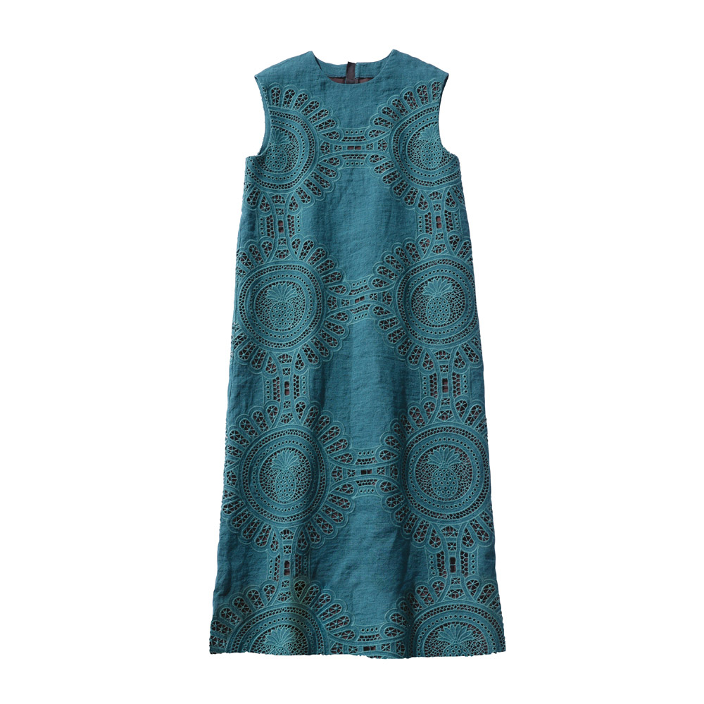 パイナップル柄 カットワーク刺しゅう リネンワンピース ワンピース 172202