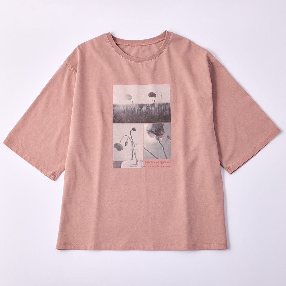 ピグメント加工 プリント オーバーサイズTシャツ プルオーバー シャツ ブラウス 174203