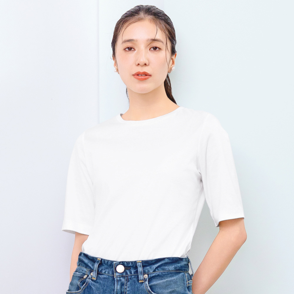 コスメプラス(R)加工 5分袖 クルーネック Tシャツ (日本製) プルオーバー シャツ ブラウス 168802