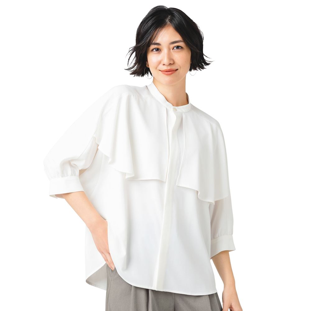 多機能ジョーゼット ラッフル スタンドブラウス 機能性ウェア インナー 雑貨 171202