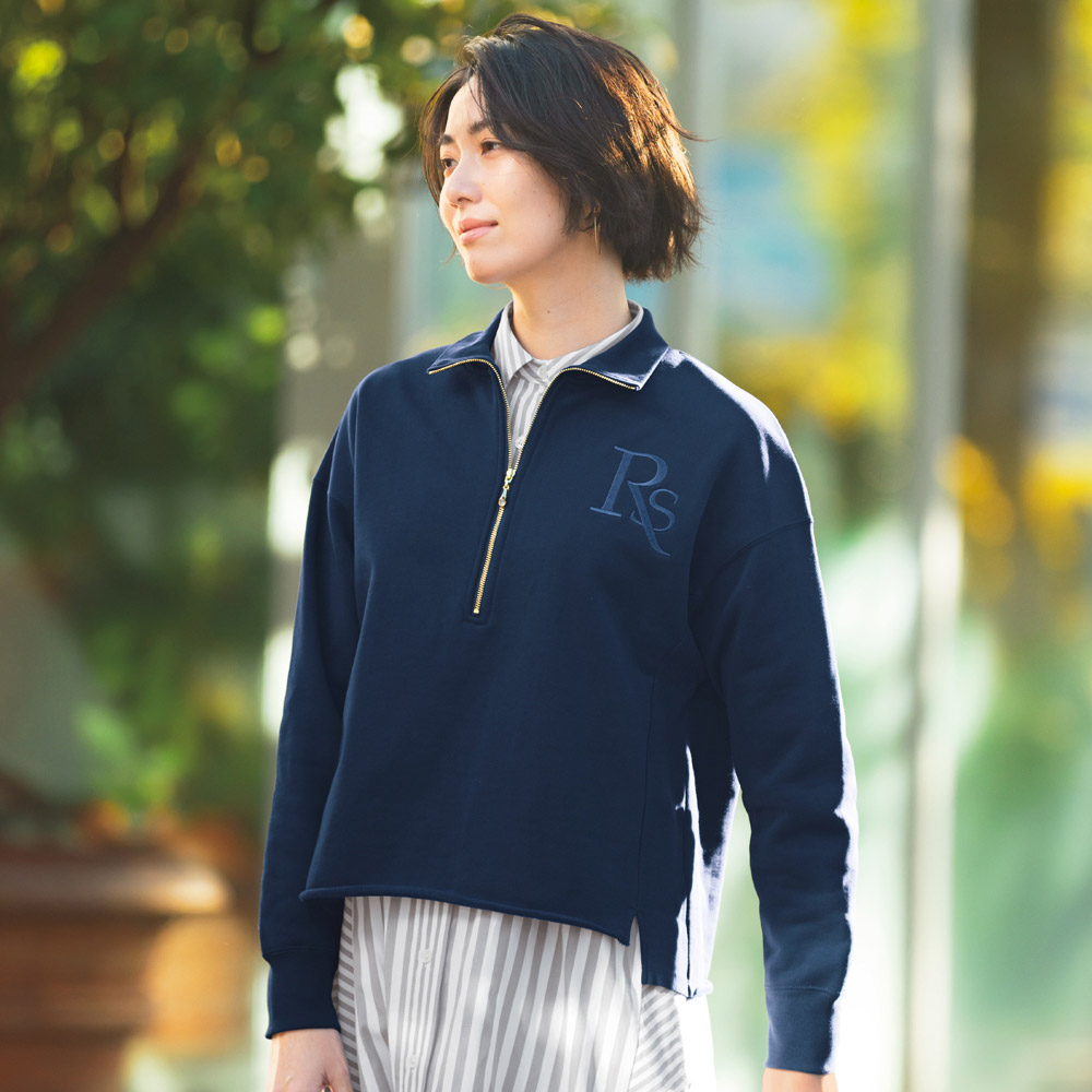 シルケット裏毛刺しゅう入り ハーフジップ プルオーバー プルオーバー シャツ ブラウス 173001