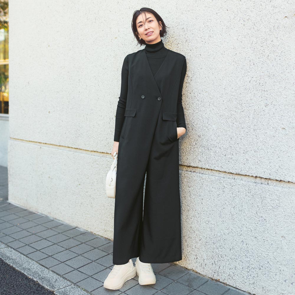 後ろドローストリング ノーカラー オールインワン サロペット オールインワン パンツ 173101