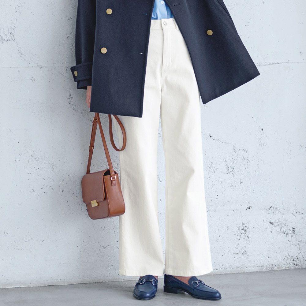 ≪股下丈68cm≫ テフロン加工 カラーデニム ストレートパンツ サステナブル 174211