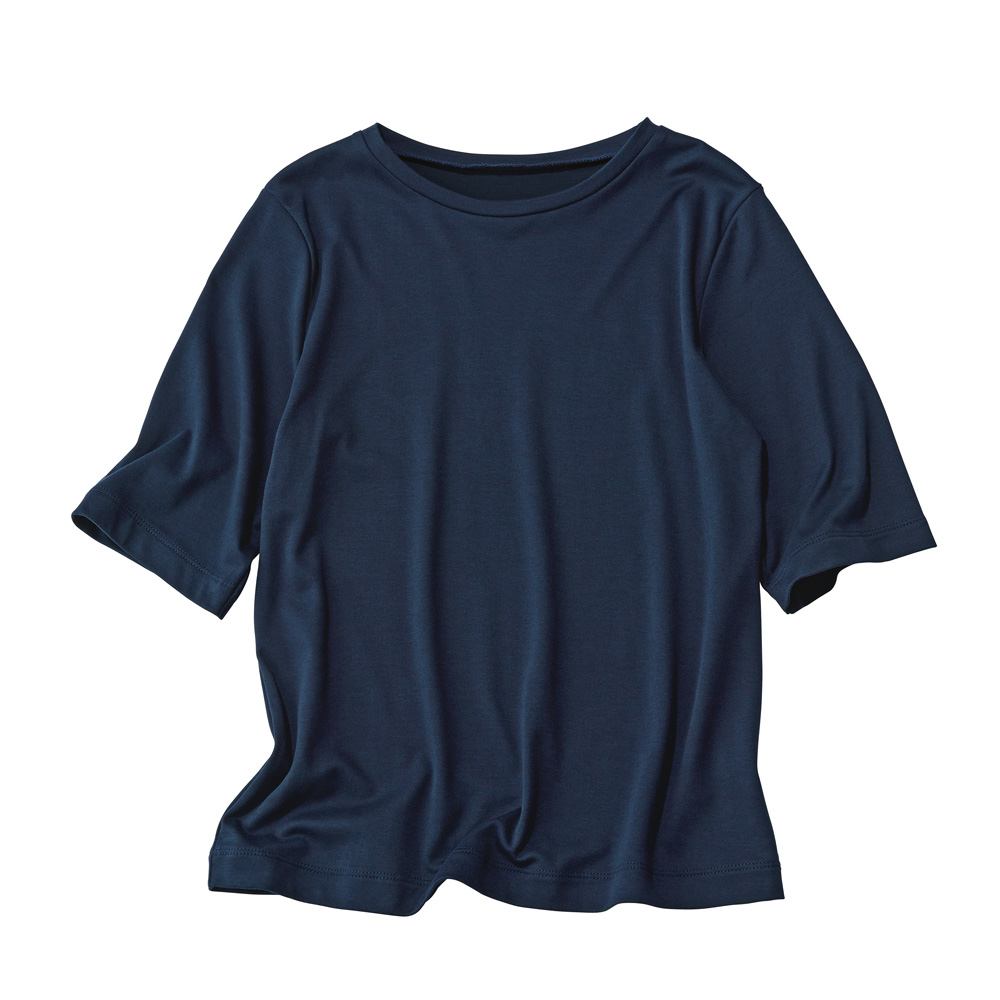 コスメプラス（R）加工 5分袖 クルーネック Tシャツ（日本製） 機能性ウェア インナー 雑貨 190102