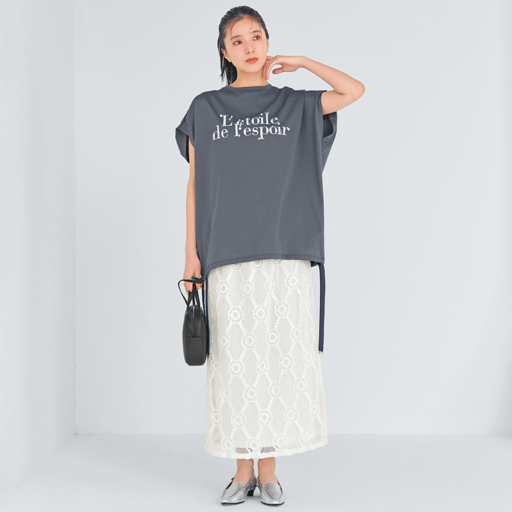 パールビジュー ロゴ ドローストリング Tシャツ プルオーバー シャツ ブラウス 191401