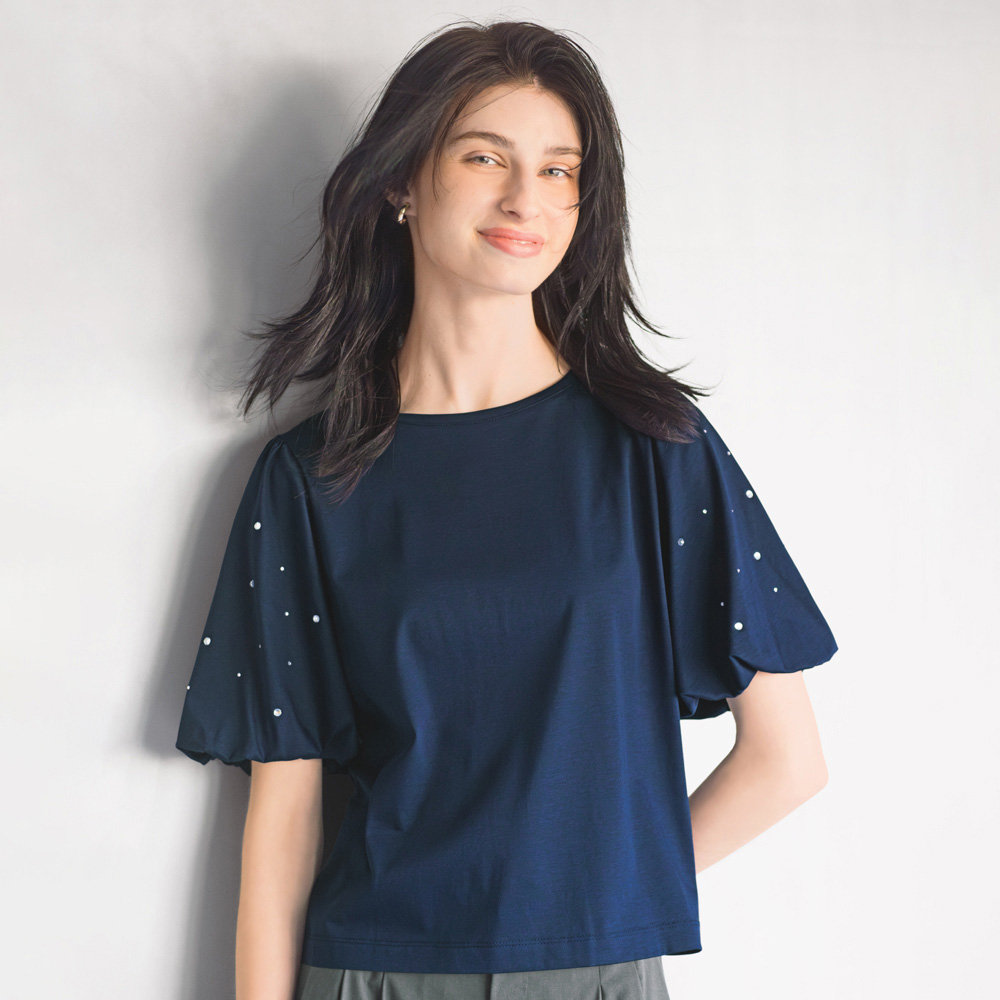 UVカット 接触冷感 ラインストーン使い バルーン袖 Tシャツ 機能性ウェア インナー 雑貨 189801
