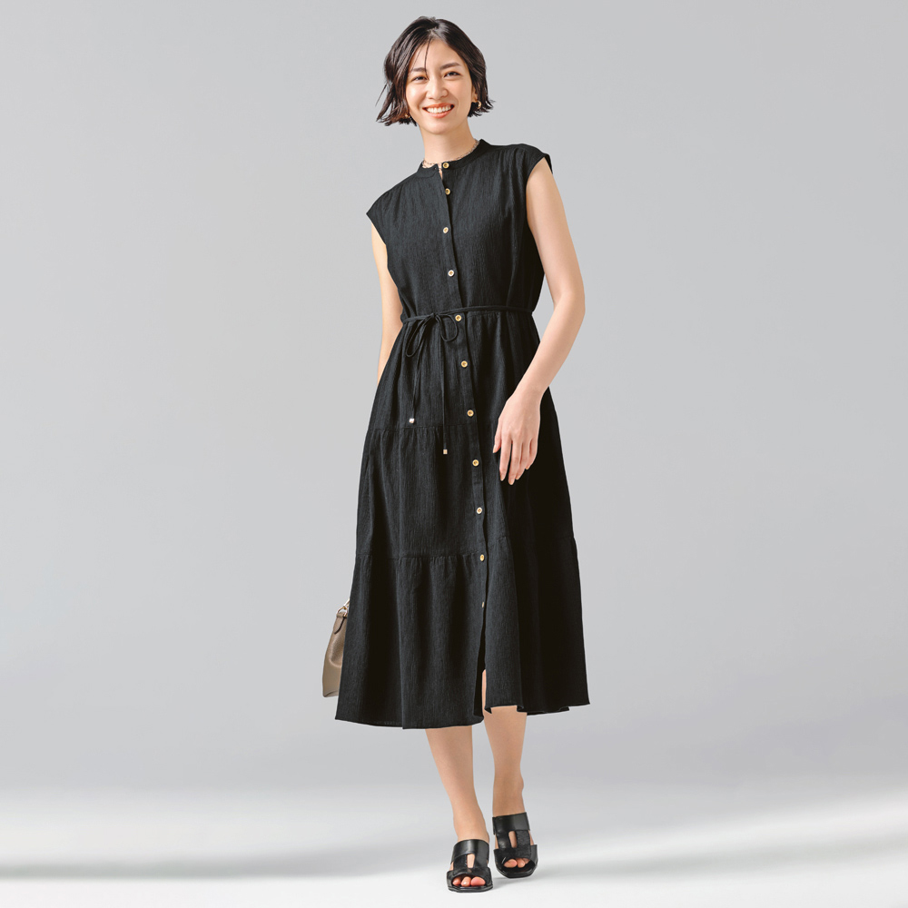 高島縮 ティアード ワンピース（日本製） マキシワンピース ロングワンピース ワンピース 190901