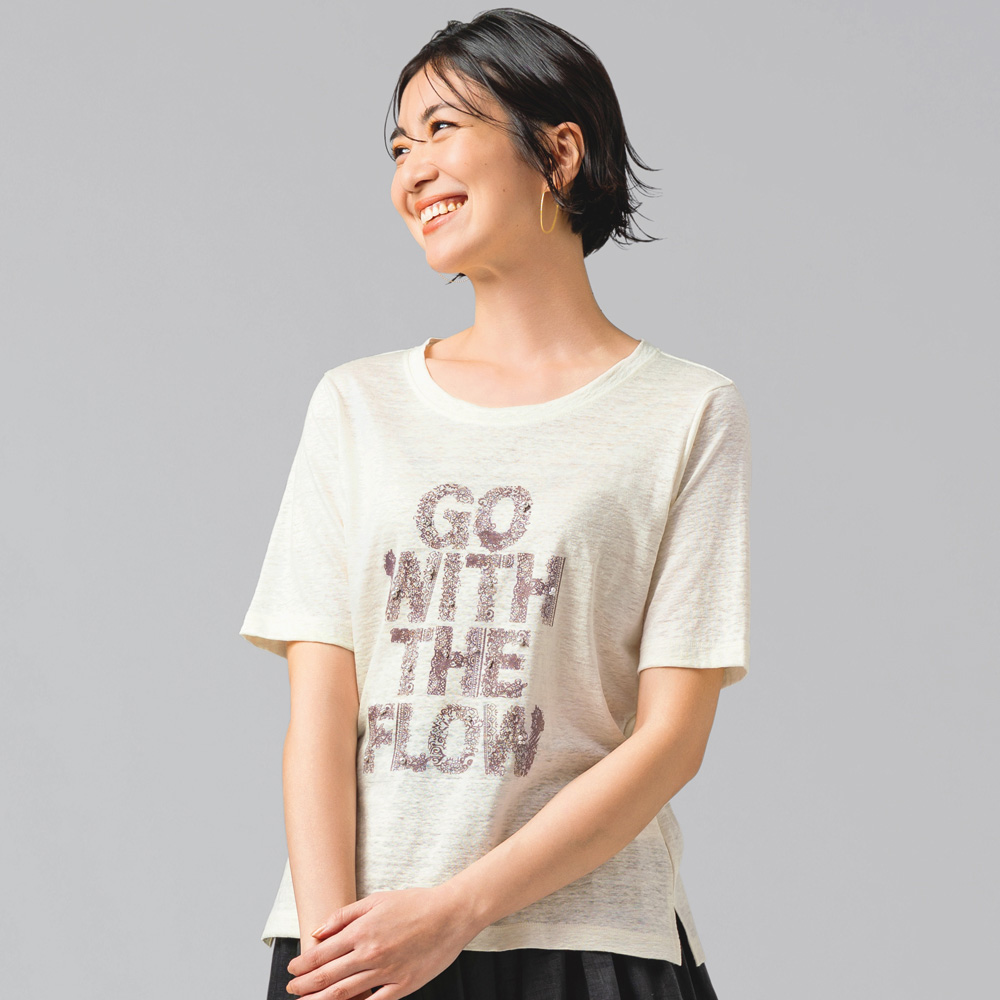 レース ロゴプリント リネンジャージー Tシャツ（日本製） プルオーバー シャツ ブラウス 191101