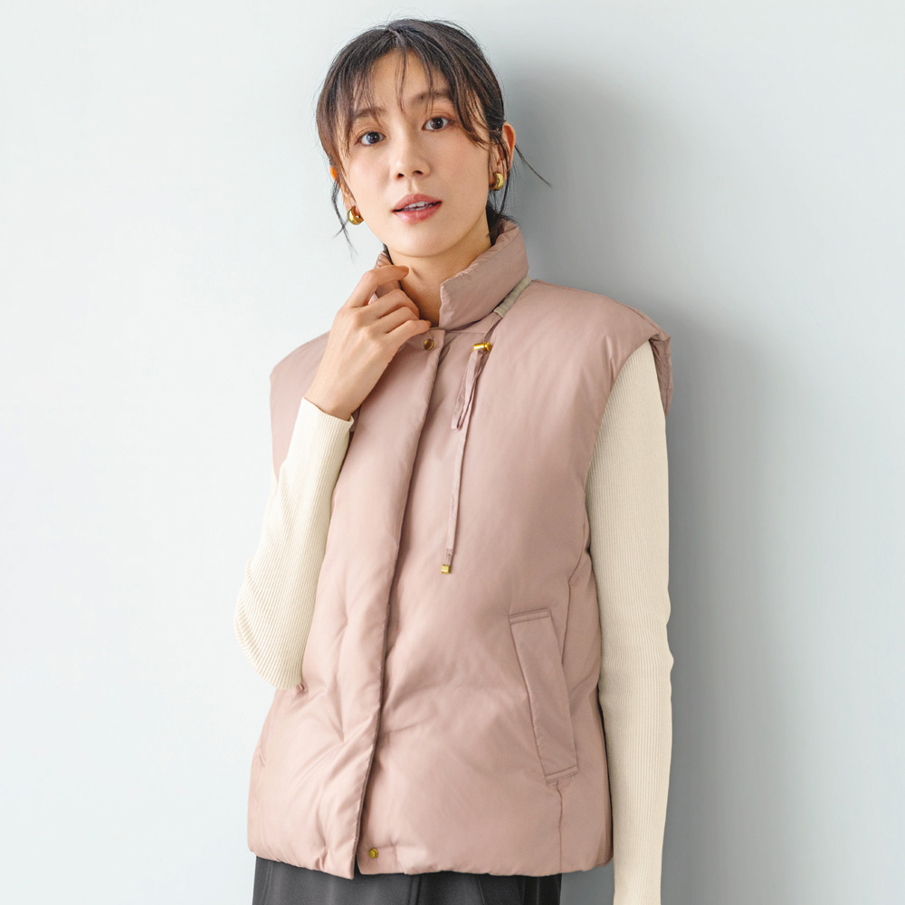 高密度タフタ ショート ダウンジレ ベスト ジレ ジャケット 207702