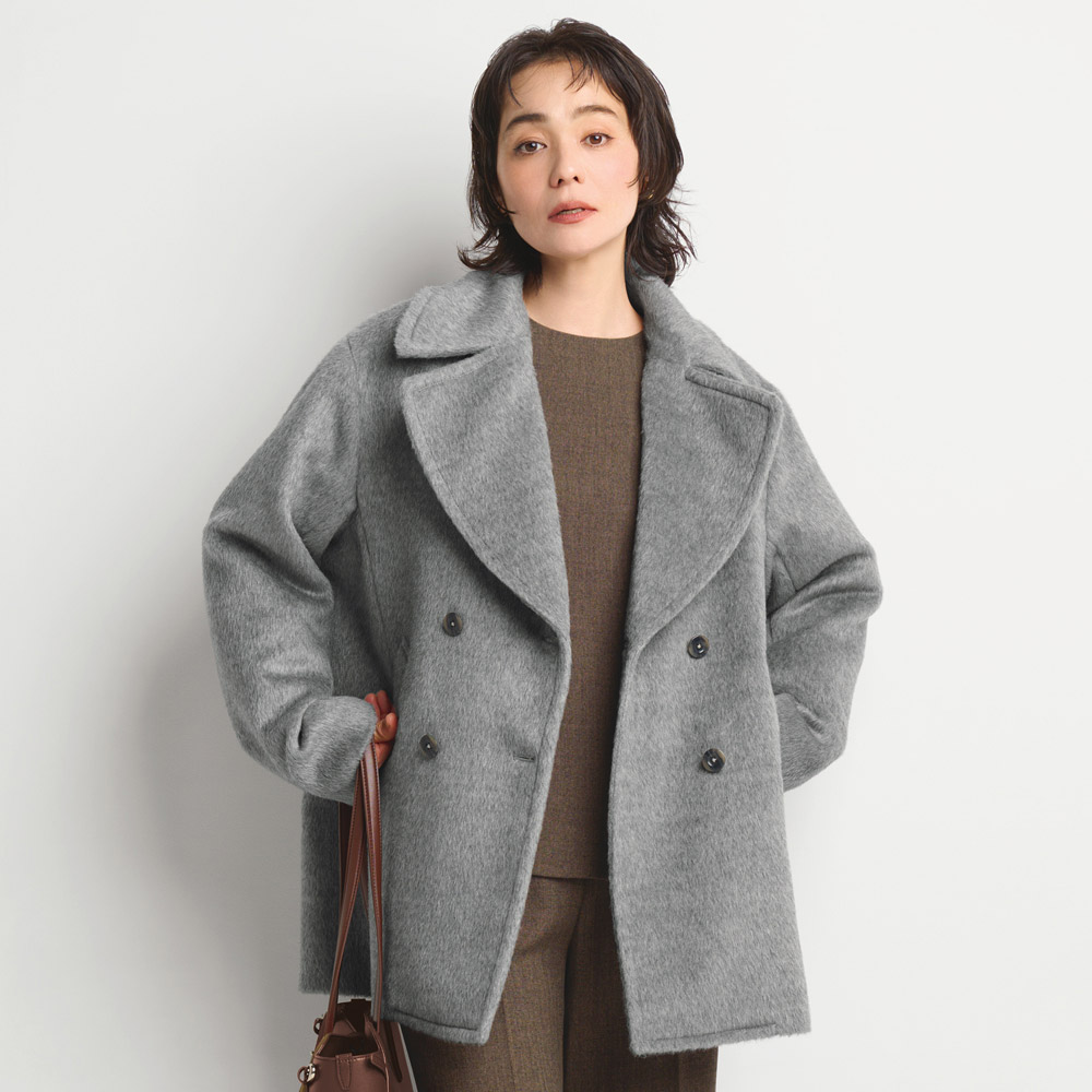 【美品】スタニングルアー【Ｆ】アルパカ混ジャケットコート　ミドル丈　チェック アルパカ混 シャギー ミドルコート 通販 - ディノス
