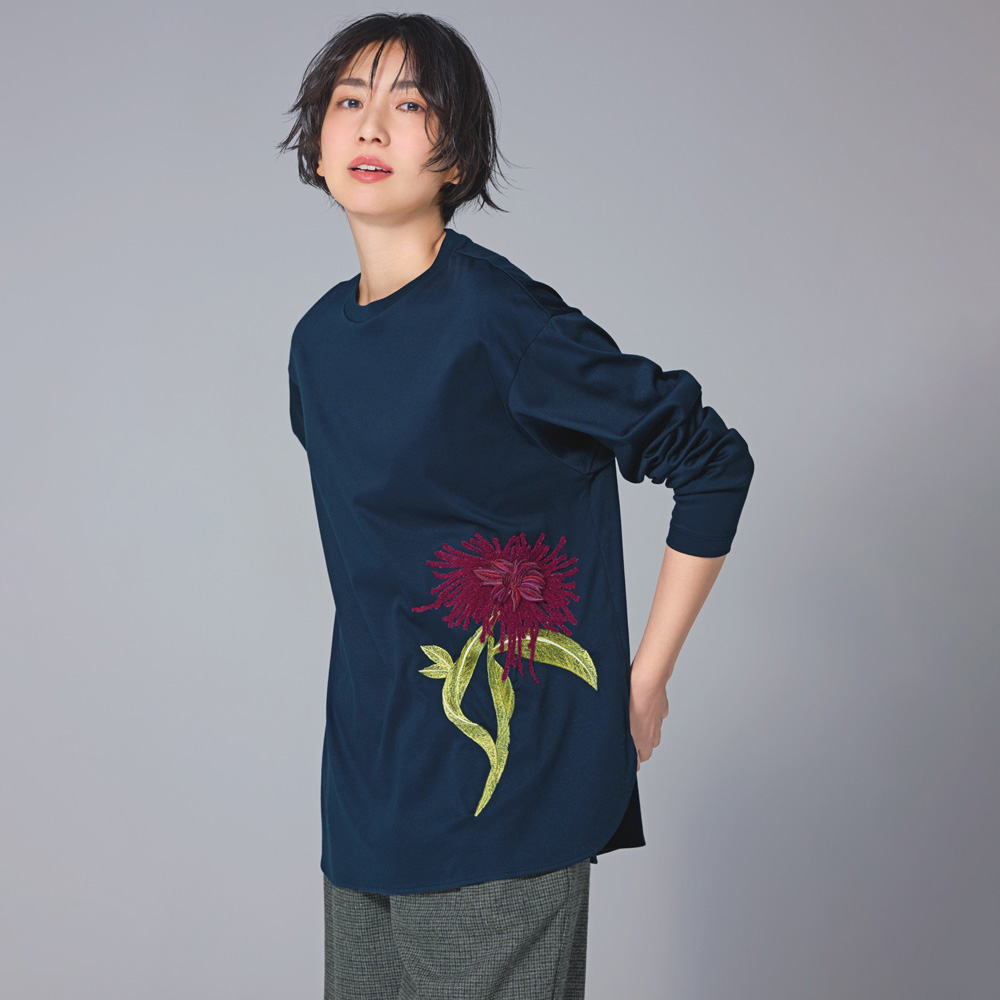 フラワー刺しゅう 長袖 Tシャツ（日本製） 通販 - ディノス